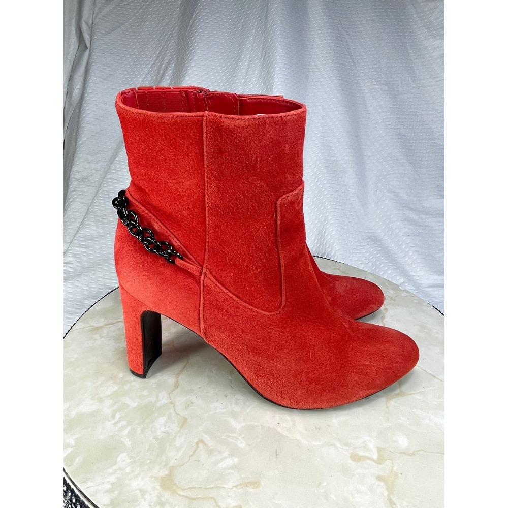 Calvin Klein Owena Suede Ankle Heel Boots Women 7 Red Pointed Toe Night Out Chic